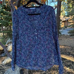 Carve Designs Navy and Pink Gauze Floral Top Size XL